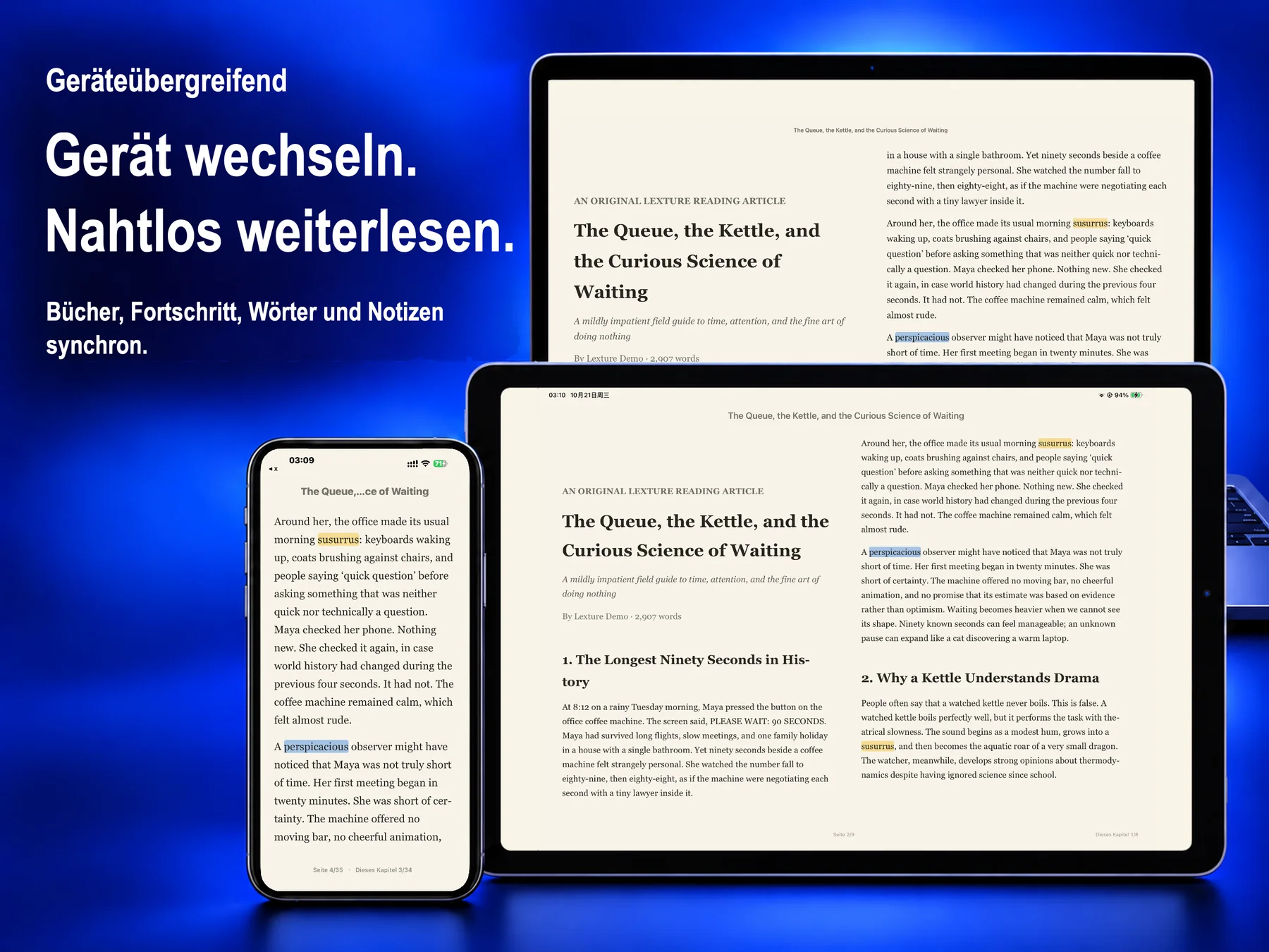 Lexture — Gerät wechseln. Die Stelle behalten.