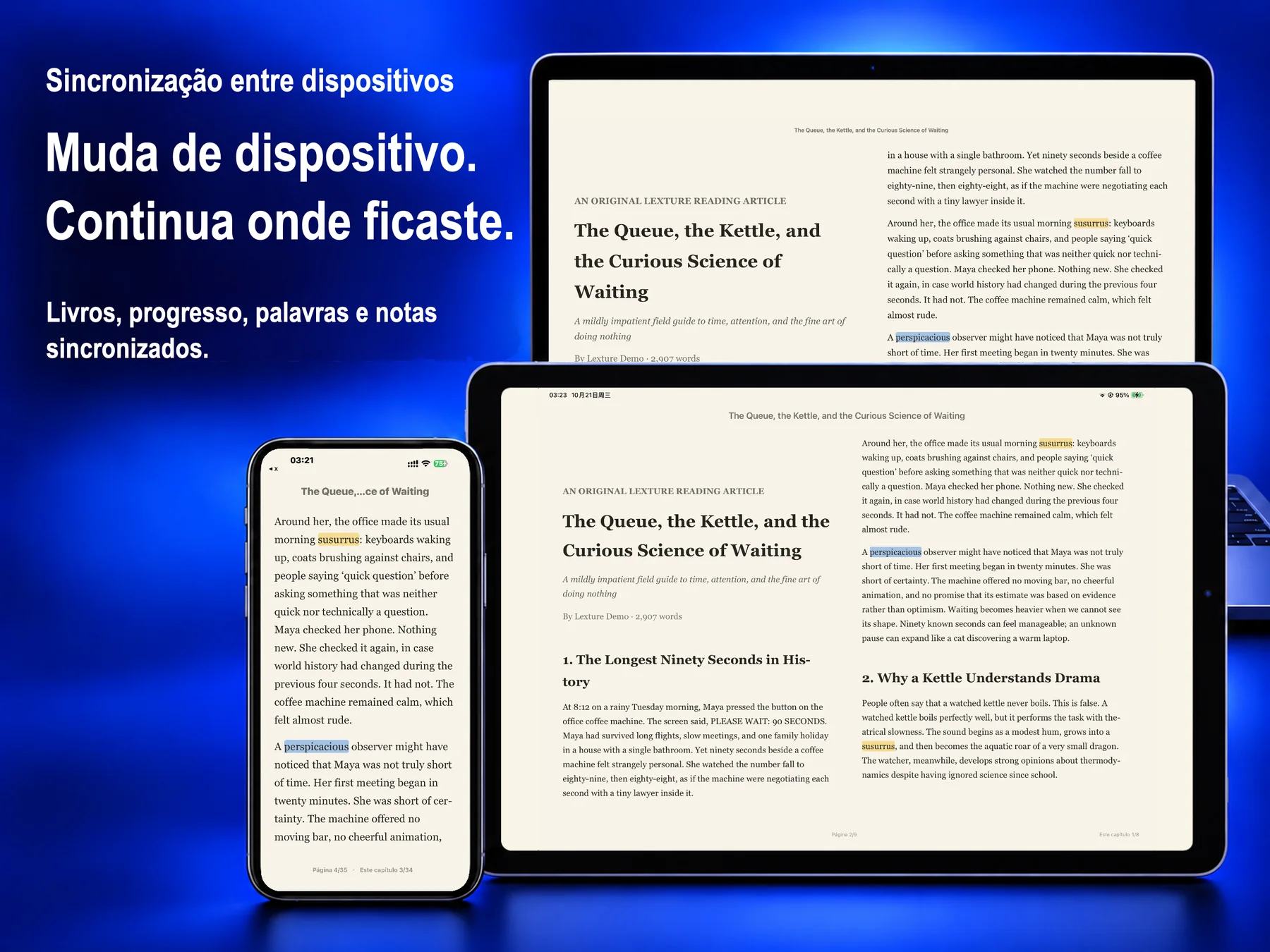 Lexture — Mude de dispositivo. Mantenha o lugar.